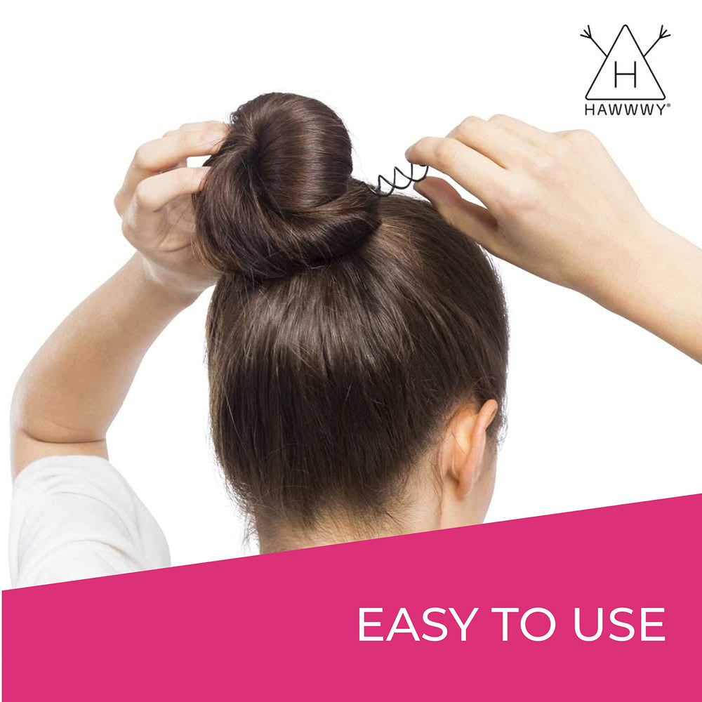 Hawwwy Spiral Spin Pins - 4 Pack Premium Brown Spin Pins | Easy & Fast Non-Scratch Alloy Bun Maker Hair Pins for Buns Women Kids | Messy Bun Bobby Pins Brown Hair Accessories