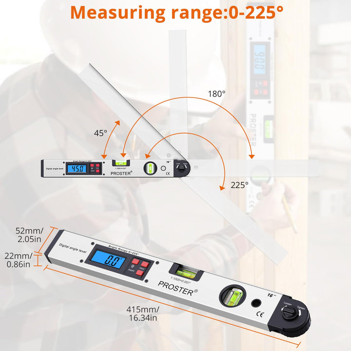 Proster 0-225° Digital Angle Finder Protractor - Alumin