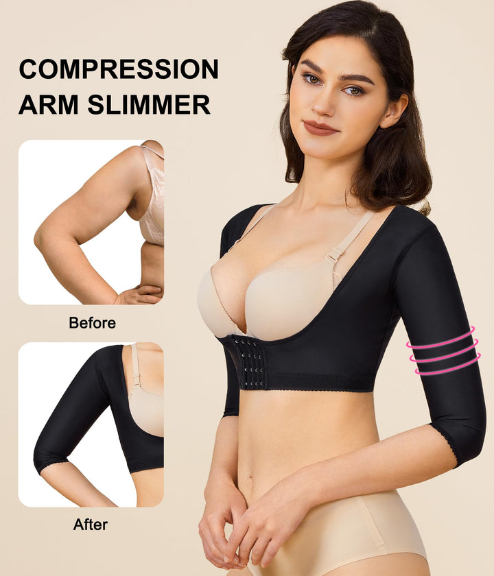 Upper Arm Shaper Post Surgical Slimmer Compression Sleeves Posture Corrector Tops Shapewear for Women (Black, S)