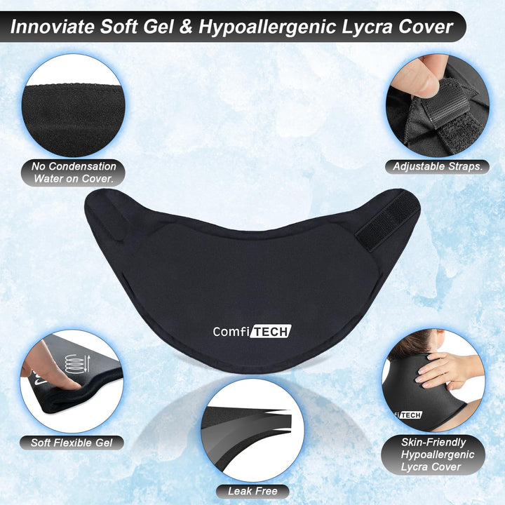 ComfiTECH Gel Ice Pack Wrap for Neck and Cervical, Reusable Cold Compress for Sports Injuries, Swelling, Medium, Black