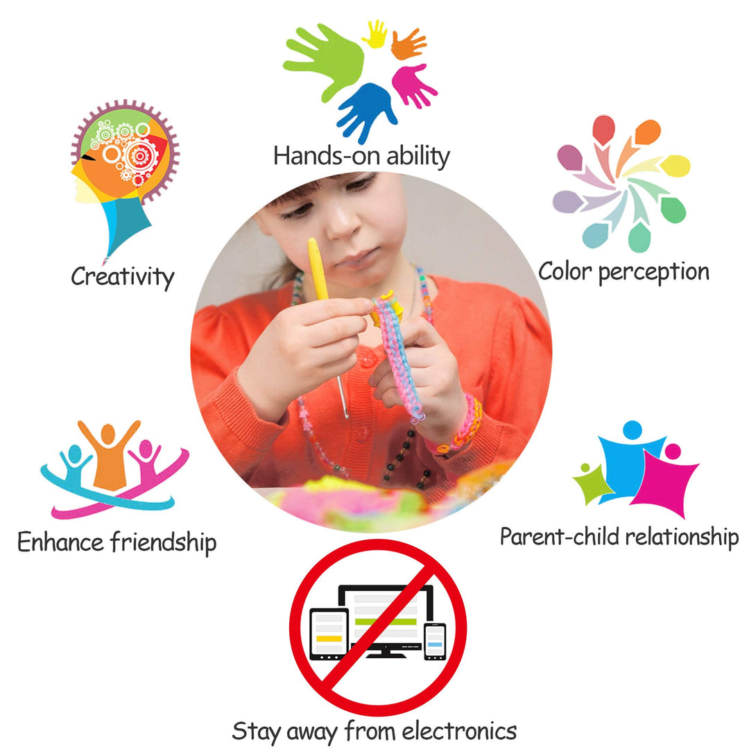 Colored Rubber Bands Bracelet Making Kit with Loom Bands Storage Container. Great Gifts for Girls and Boys, No Loom Board Included.