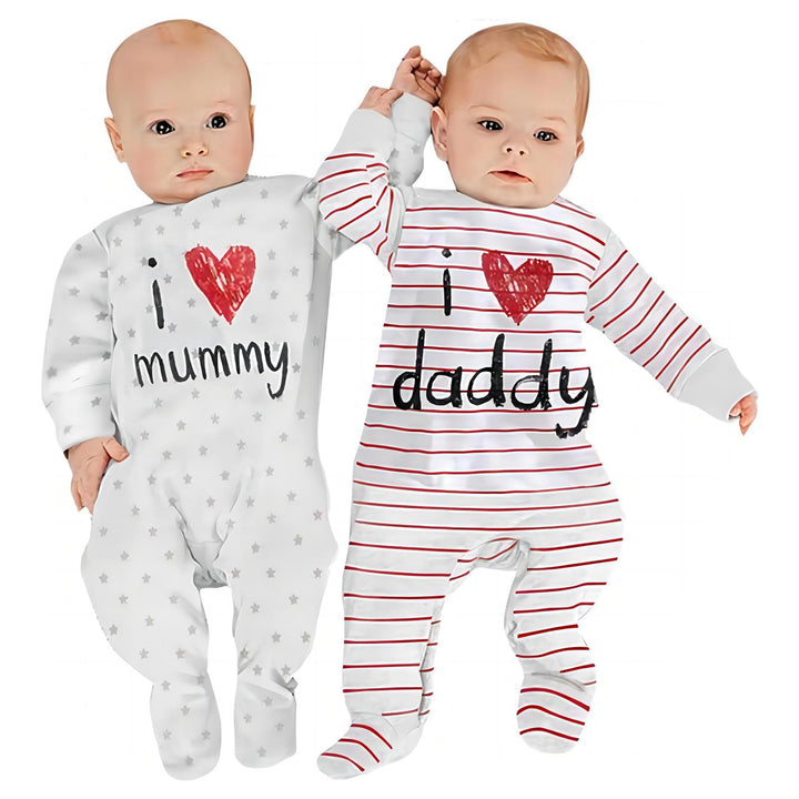 Unisex-Baby Clothes Newborn Footies I Love Mummy Daddy Cute Twins Romper Jumpsuit Set(0-3 Months) White