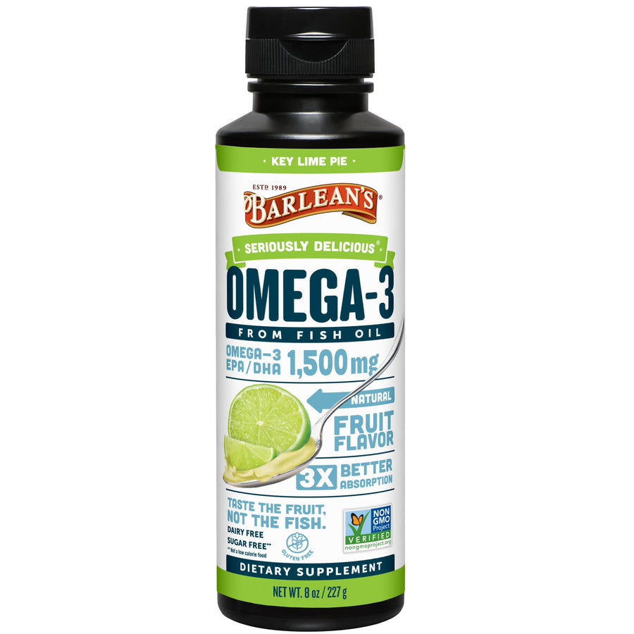 Key Lime Pie High Potency Omega 3 Fish Oil Liquid Supplement, 1500mg of EPA& DHA Fatty Acid, Smoothie Flavored & Burpless for Brain, Joint, & Heart Health, 8 oz