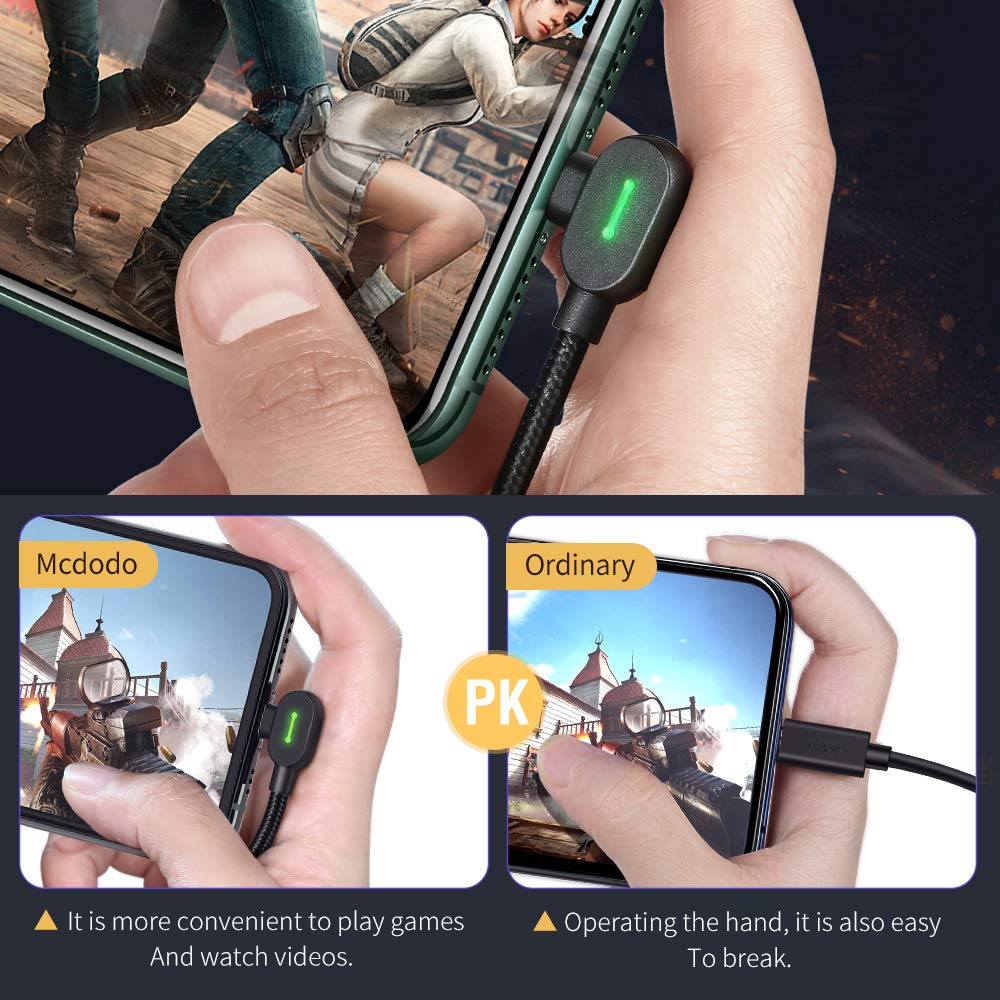 Type C to Phone 14 Pro Max/14, 90 Degree Double Elbows LED Gaming 36W PD Fast Charge Cord Nylon Braided Sync Charge USB Data 6FT Cable for 14/13/12/11 Pro Max (Black, 6FT/1.8M)