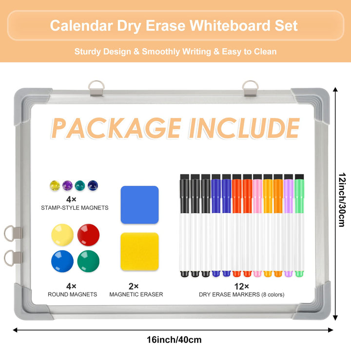 Monthly Calendar Dry Erase Whiteboard for Wall, 16 x 12 Magnetic WhiteBoard, Portable Hanging Double-Sided White Board for Office Drawing Kitchen Planning Memo, School Home Memo to Do List