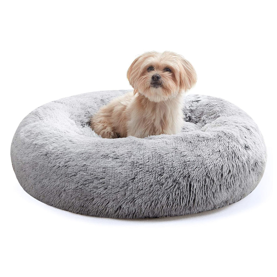 Western Home Faux Fur Original Calming Dog & Cat Bed for Small Medium Large Pets, Indoor Cats, Anti Anxiety Donut Cuddler Round Warm Washable (20, Light Grey)