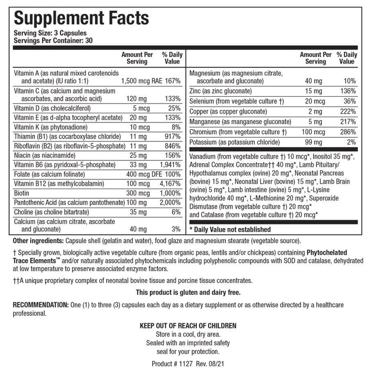 Bio Glycozyme Forte Multivitamin for Glycolytic Support, Vanadium, Zinc, Chromium, Manganese, Inositol, Catalase, Healthy Metabolism and Homocysteine 90 Capsules
