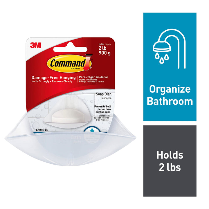 Bath Soap Dish With Water-Resistant Adhesive, 2 lb Capacity, 1 Dish, 2 Strips, BATH14-ES