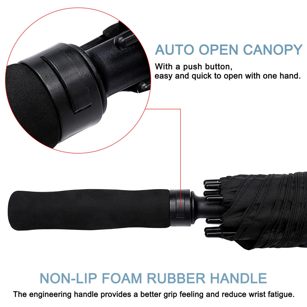 72 Inch Huge Large Oversize Golf Umbrella Automatic Open Double Canopy Vented Windproof Stick Umbrellas, 6 Ft Heavy Duty Outdoor Doorman Umbrella Family Umbrella(Black)