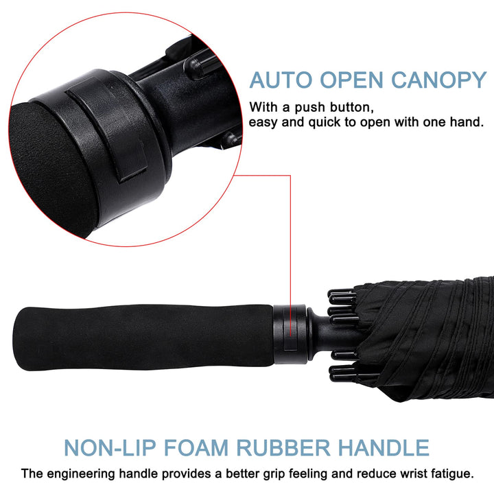 72 Inch Huge Large Oversize Golf Umbrella Automatic Open Double Canopy Vented Windproof Stick Umbrellas, 6 Ft Heavy Duty Outdoor Doorman Umbrella Family Umbrella(Black)