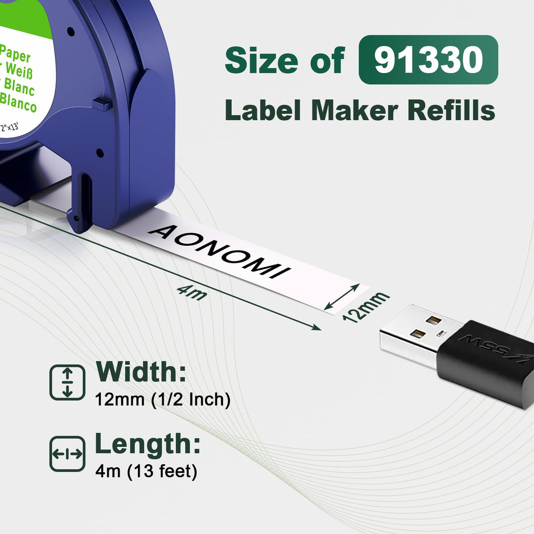 Label Maker Tape Replace for DYMO Letratag Refills White Paper, Compatible with 91330 Dymo Letratag Label Maker Refills 12mm x 4m(1/2 x13&#39;) for Dymo Letra Tag 200B LT100H LT100T Plus, 5-Packs