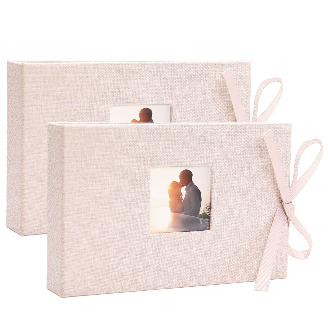 Small Photo Album 4x6, Mini Picture Book with 26 Pockets, Clear Pages Holds 52 Photos, Linen Fabric Cover Postcards Photobook Beige 2 Pack