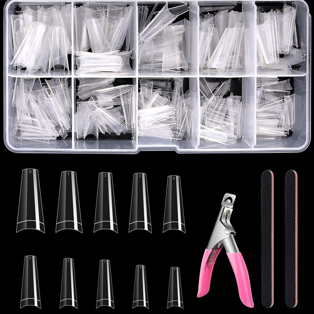 Acrylic Nail Tips French Nail Tips Clear Half Cover Acrylic False Nails 10 Sizes with Case Nail Salons and DIY Nail Art with Nail File, Clipper (1)