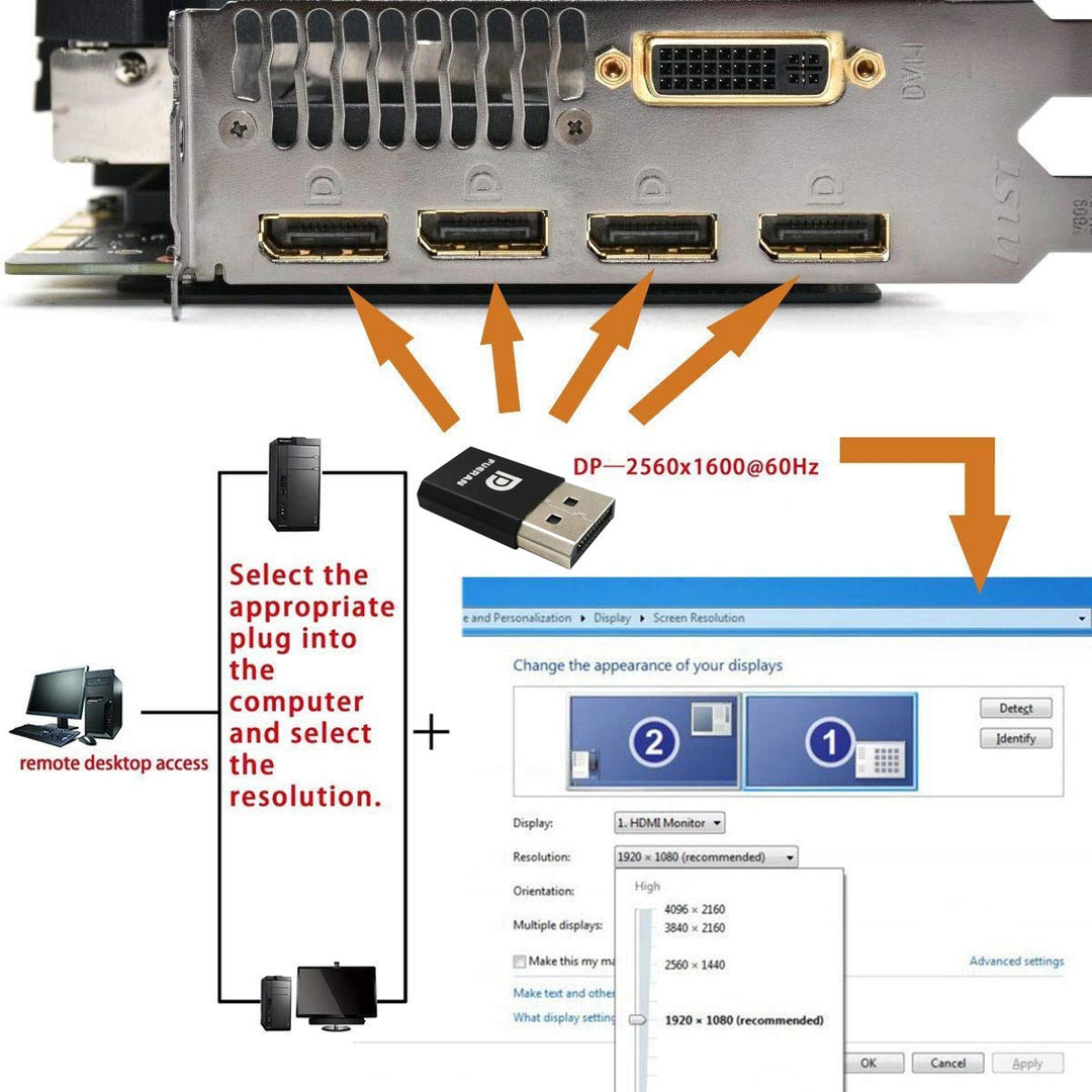 DP - DisplayPort Display Emulator EDID Emulator Plug 2K (fit Headless 2560x1600@30Hz) 4K 4096x2160@60Hz Display Port Dummy Plug DisplayPort Compatible (2K-2560x1600@30Hz)