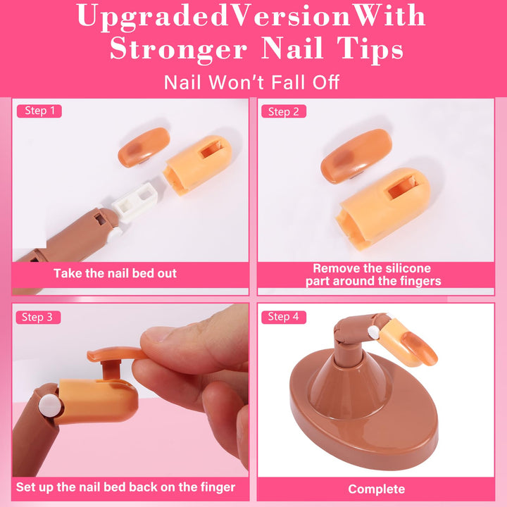 Nail Practice Fingers for Acrylic Nails, 3 Nails for Practice Hand for Acrylic Nails, Training Fingers for Nail Art Beginners, Plastic Fake Fingers with Nails for Hand Nail Art Training
