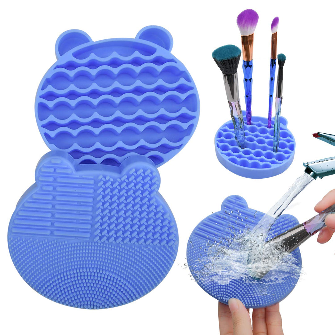 Makeup Brush Cleaning Mat and Brush Drying Storage Stand Holder Remove Facial Makeup Naturally and Clean Makeup Brushes Instantly ï¼Ë†blueï¼â€° (Blue)