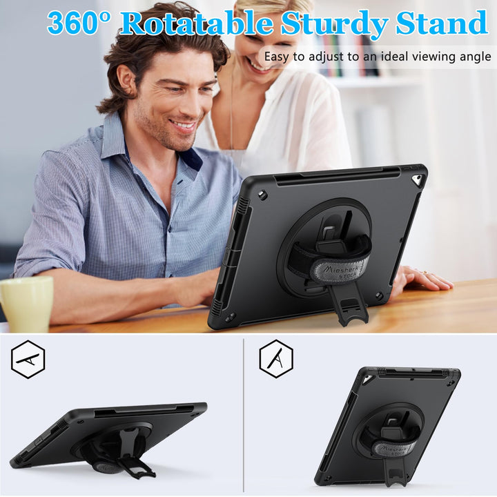 Case for iPad Pro 12.9 2nd Generation 2017 &amp; 2015 1st Generation, Heavy Duty Rugged TPU Protective Cover with Screen Protector- Stand + Handle Hand &amp; Shoulder Strap + Pencil Holder- Black