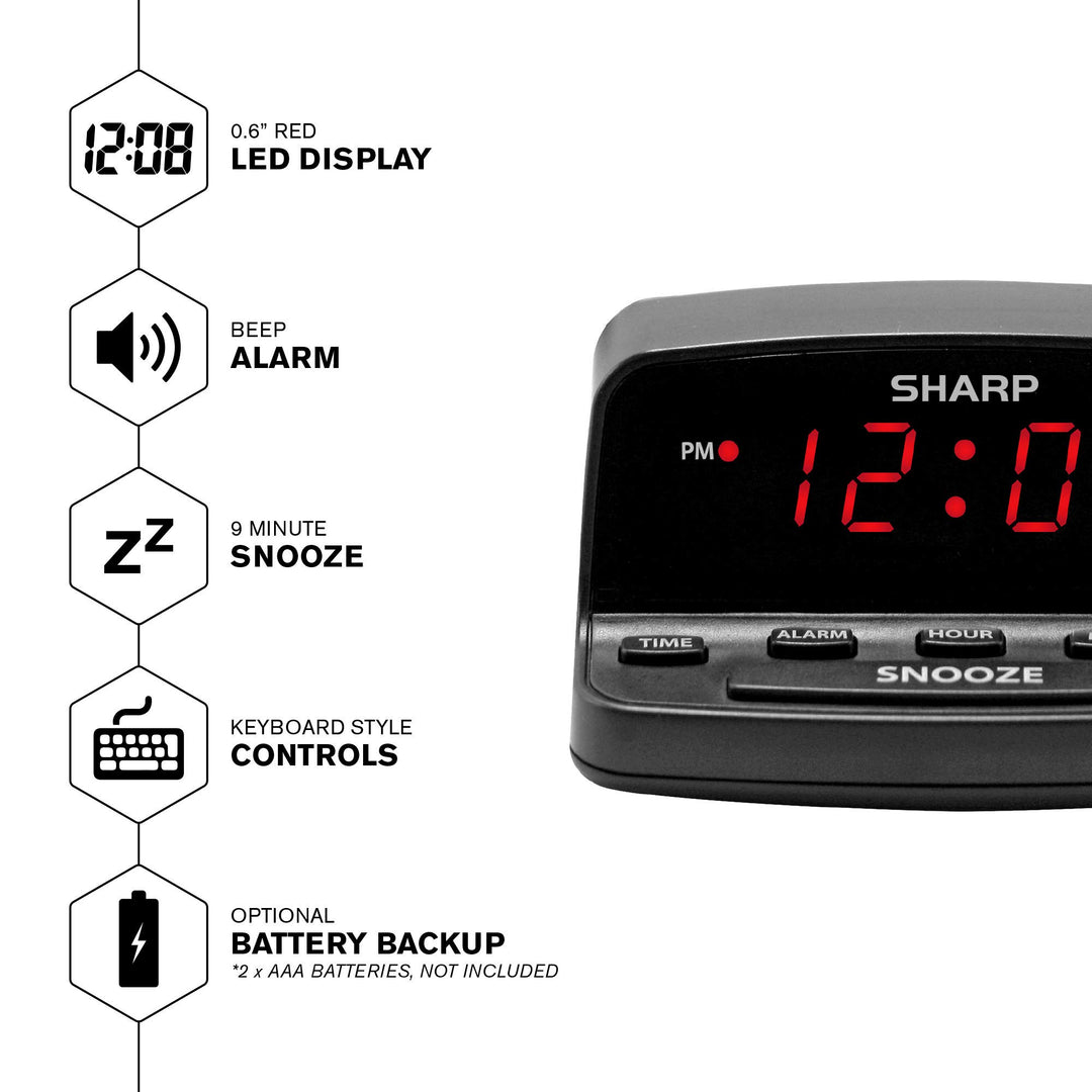 Sharp Digital Alarm Clock with Keyboard Style Controls,