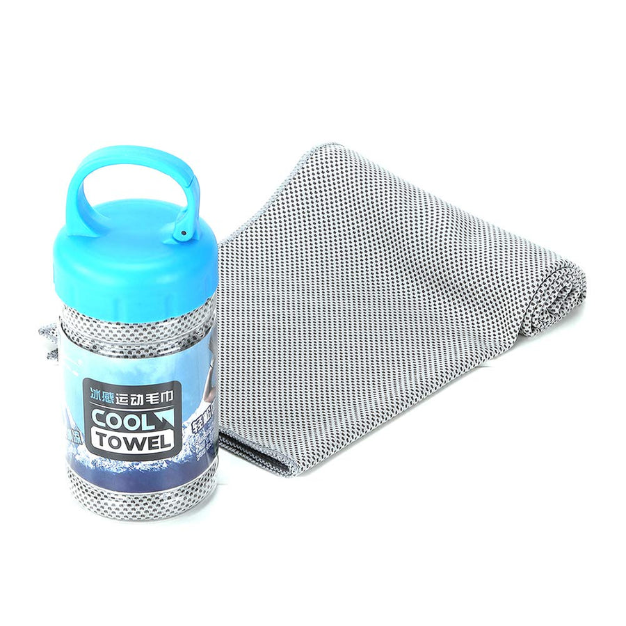 Microfiber Quick Cooling Towel ,Yoga Sport Running Gym Camping Fitness with Handle Bottle, 2019, Gray