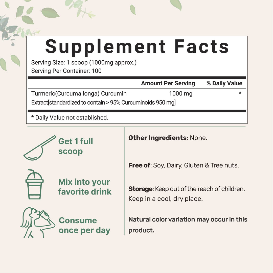 Turmeric Extract 95% Curcuminoids (Natural Turmeric Extract and Turmeric Supplements), 100 Grams, Rich in Antioxidants for Joint &amp; Immune Support, No GMOs, Vegan Friendly, India Origin