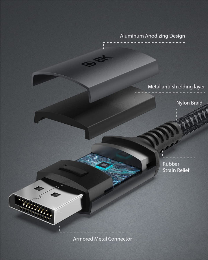 USB C to DisplayPort 1.4 8K Cable 1M / 3.3Ft Thunderbolt 3 to DisplayPort 4K@144Hz/120Hz 5K@60Hz 2K@240Hz HBR3 DP1.4 Adapter for 2021 MacBook Pro, M1 Mac Mini, Dell XPS