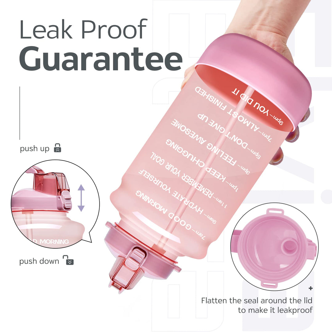 Half Gallon/64oz Motivational Time Marker Water Bottle with Straw &amp; Protective Silicone Boot, BPA Free Anti-Slip Leakproof for Fitness, Gym and Outdoor Sports