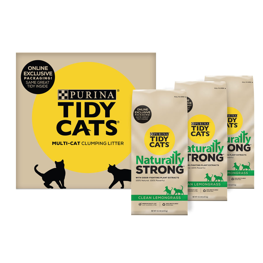 Purina Natural Cat Litter, Naturally Strong Clean Lemongrass Scent Clay Cat Litter, Recyclable Box - (3) 13.33 lb. Bags