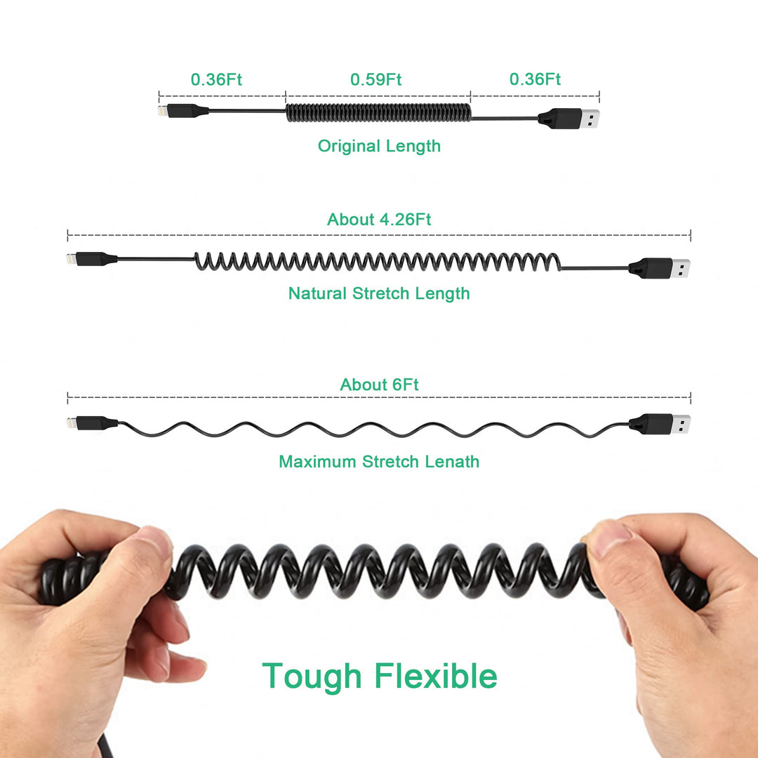 Coiled iPhone Charger Cable, [Apple MFi Certified] Retractable USB to Lightning Charging Cable (6Ft) for iPhone 13Pro/12/11/X (Note: Not for CarPlay)