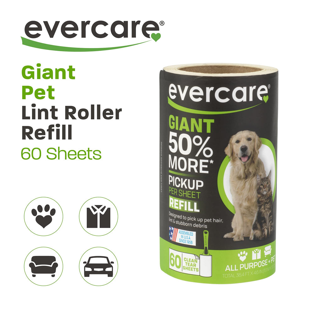 Evercare Giant Extreme Stick Lint Roll Refills, 60 Coun