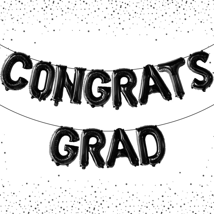 , Black Congrats Grad Balloons - 16 Inch | Congrats Grad Banner Balloons for Graduation Decorations Class of 2024 | Congratulations Balloons for Graduation Balloons Class of 2024 Decorations