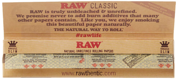 RAW Classic King Size Slim Rolling Paper, Brown, 5 Coun