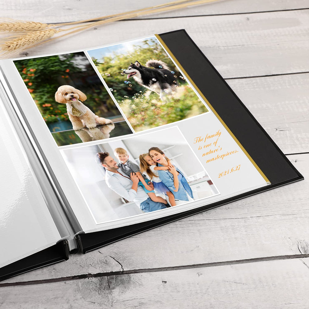 Self-Adhesive Photo Album Leather Cover Sticky 40 Pages DIY Magnetic Scrapbook Family Picture Albums for Christmas Wedding Birthday Travel Baby Gifts Hold 4X6 5X7 6X8 8X10 Photos Book Black