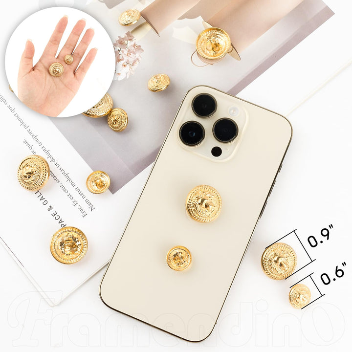 , 30 Pack Vintage Gold Lion Head Buttons Metal Blazer Button for Clothes Crafts 15mm 23mm