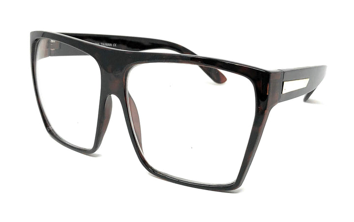 Tortoise Super Oversized Eyeglasses Flat Top Square Cle