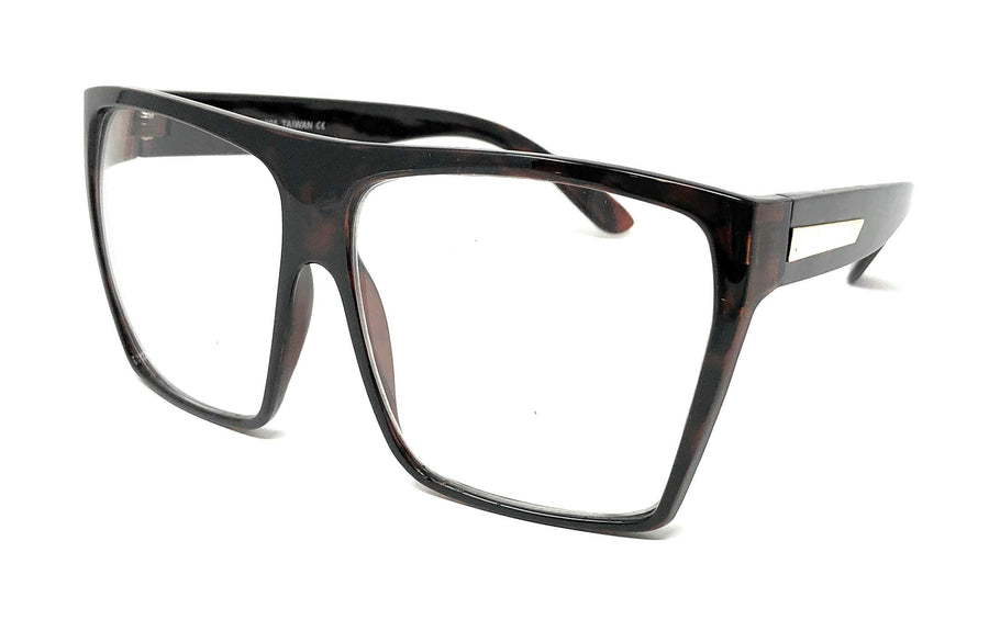 Tortoise Super Oversized Eyeglasses Flat Top Square Cle