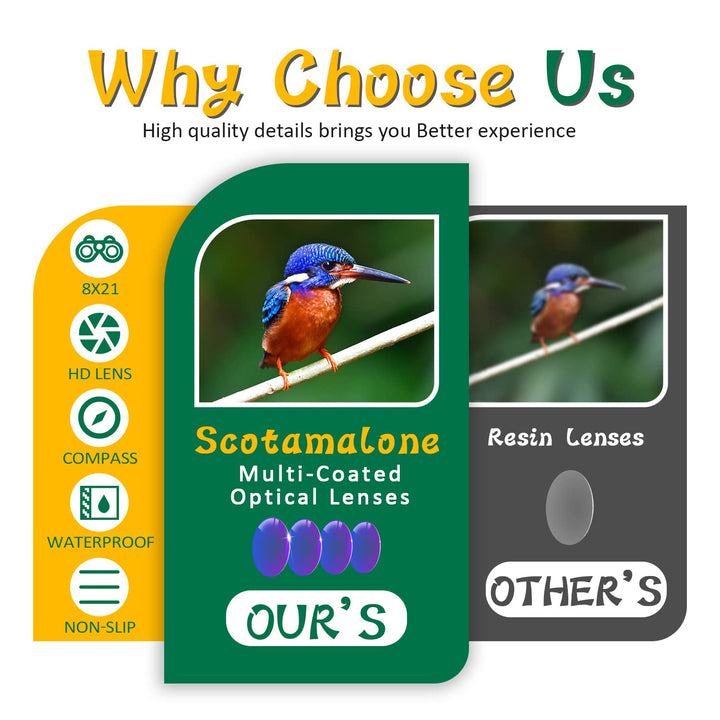 Binoculars for Kids with Compass 8x21 Children Toy Real Binocular Gifts for 3-12 Years Boys Girls High Resolution Shockproof Telescope for Bird Watching,Travel, Camping