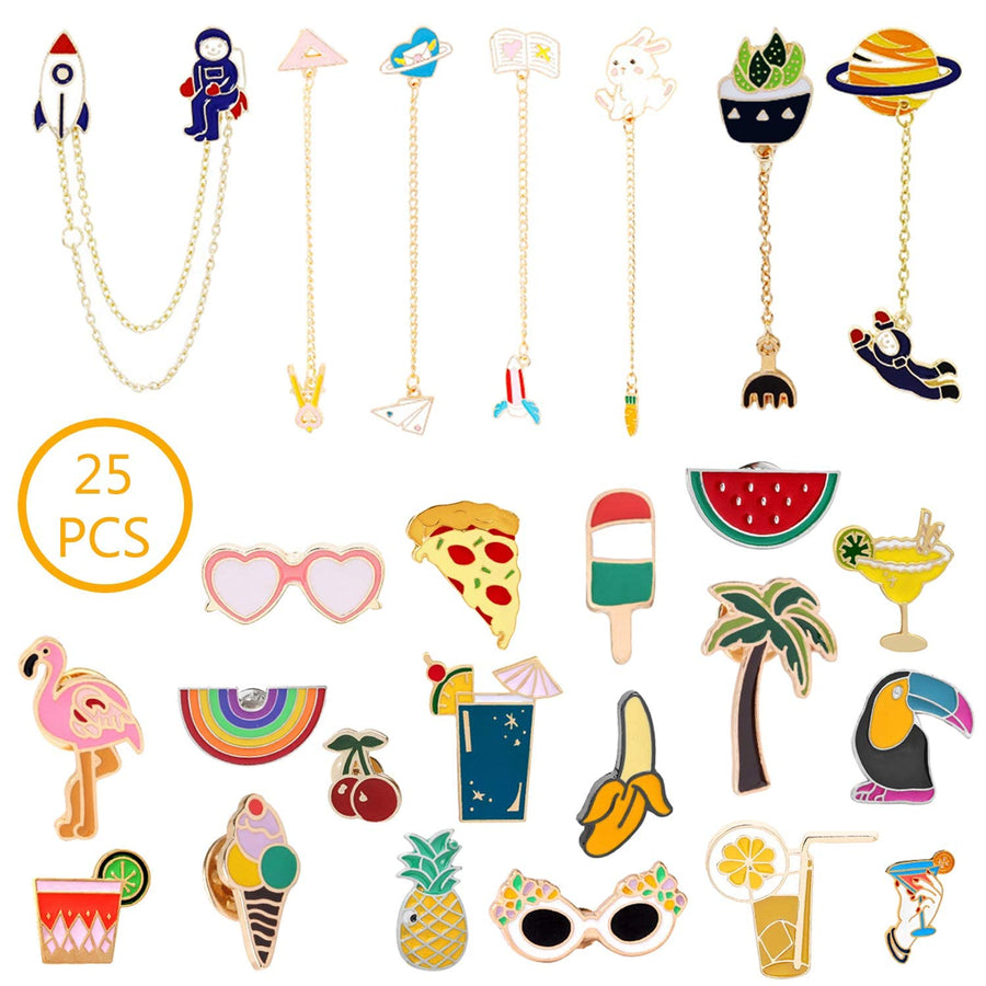 Enamel Lapel Pin Set 25 PCS Cartoon Cute Backpack Jackets Pin DIY Crafts Hard Lapel Brooch for Kid's Women Christmas Gifts (B)