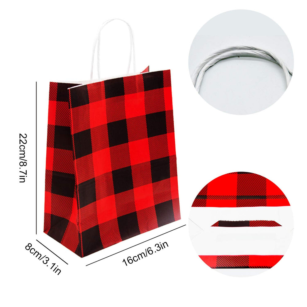 Iceyyyy 15Pieces Red and Black Buffalo Plaid Kraft Bags