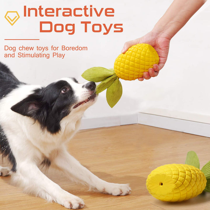Squeaky Dog Toys for Aggressive Chewer Large Medium Breed Dog, Indestructible Tough Dog Chew Toys with Natural Rubber (Pineapple)