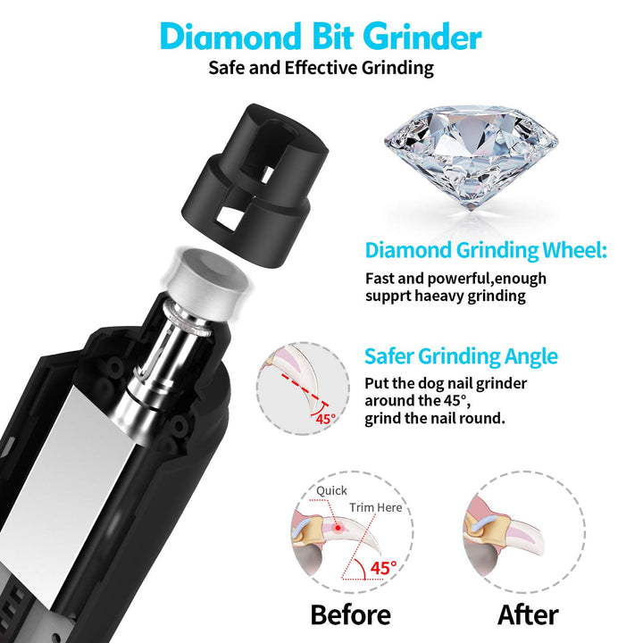 Dog Nail Grinder Upgraded - Professional Dog Nail Trimmers Rechargeable, Dog Nail Clipper for Small Medium Large Dogs Quiet, 3-Speed Pet Nail Grinders Trimmer with LED Light, Super Low Noise