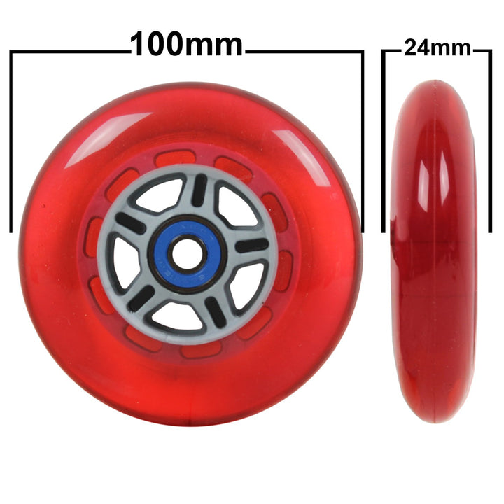 2 Scooter Wheels with ABEC 7 Bearings for Razor Scooter 100mm (red)