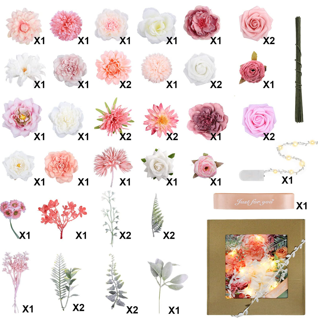 Artificial Rose Flowers Combo Fake Silk Flowers Foam Roses, White Pink Flower for Wedding Decor, Baby Shower, Bridal Shower, Bouquet, Centerpieces Floral Arrangements Tables Home Decorations