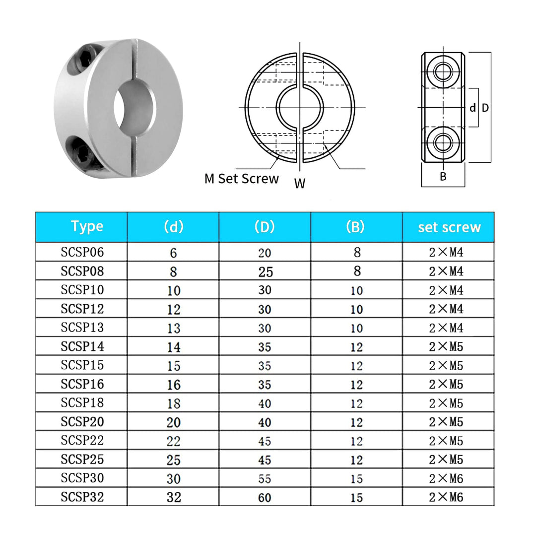 (Pack of 4) Split Shaft Collar Bore 16mm, Aluminum Alloy Two Halves Clamping Collar for Shaft, 35mm OD, 12mm Thickness, with M4 Set Screws