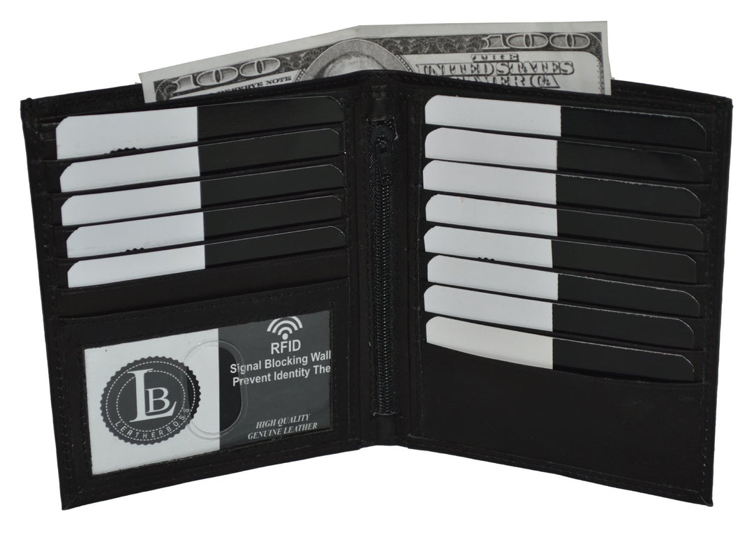 Leatherboss Genuine Leather RFID blocking Hipster Tall Credit Card Holder Wallet for men, Black