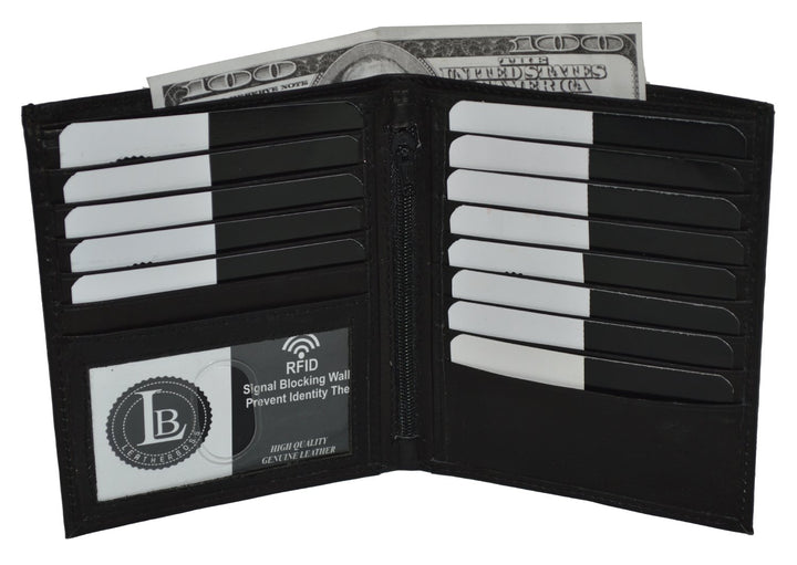 Leatherboss Genuine Leather RFID blocking Hipster Tall Credit Card Holder Wallet for men, Black