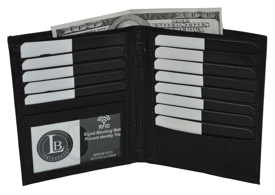 Leatherboss Genuine Leather RFID blocking Hipster Tall Credit Card Holder Wallet for men, Black