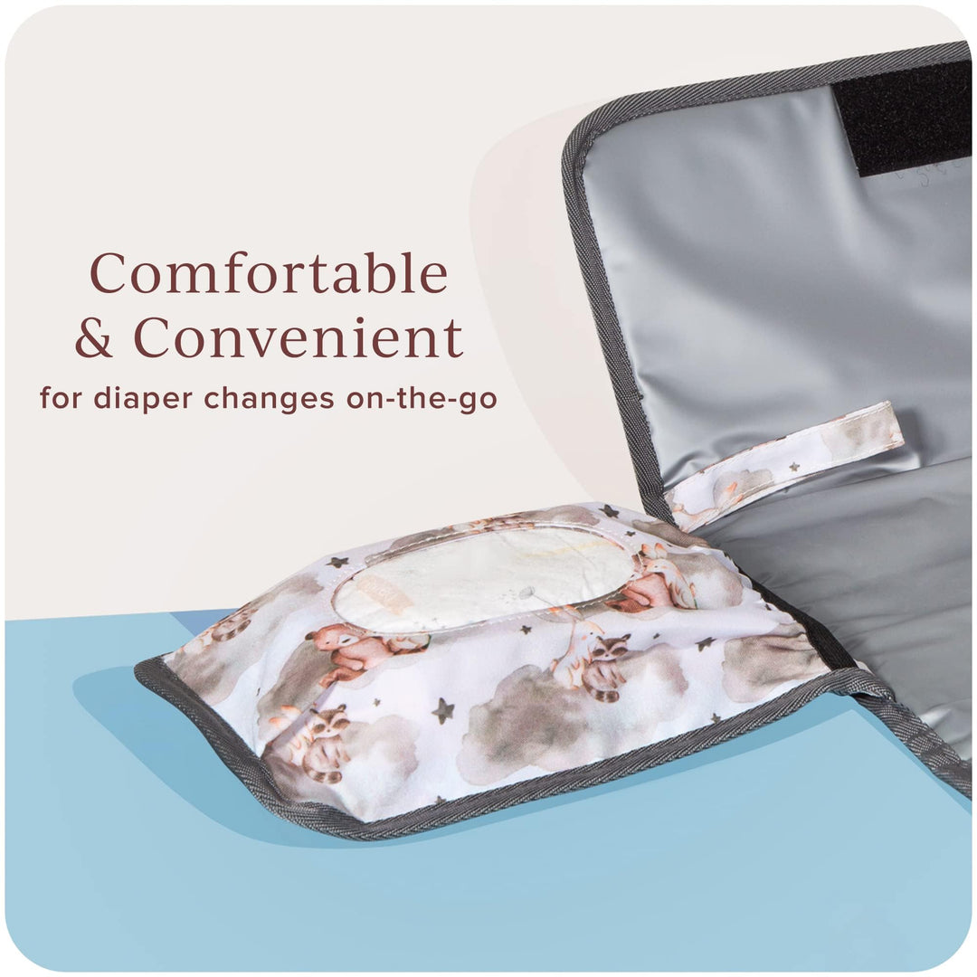 Portable Diaper Changing Pad by Candid Goods, Baby Changing Pad, Diaper Bag or Changing Table Pad with Smart Wipes Pocket, Lightweight & Waterproof Travel Changing Mat for Newborns (Cubs & Clouds)