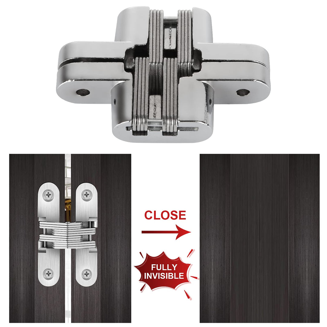 4 Pack Hidden Hinge Invisible Hinge for Cabinet Door, Zinc Alloy Hidden Door Hinge 180 Degree Swing Hinges for Wooden Box Front Door, 0.61&#39;&#39; Leaf Width, 2-3/8 Leaf Height