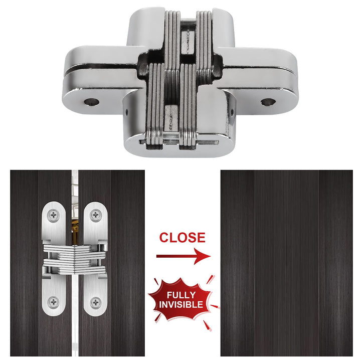 4 Pack Hidden Hinge Invisible Hinge for Cabinet Door, Zinc Alloy Hidden Door Hinge 180 Degree Swing Hinges for Wooden Box Front Door, 0.61&#39;&#39; Leaf Width, 2-3/8 Leaf Height