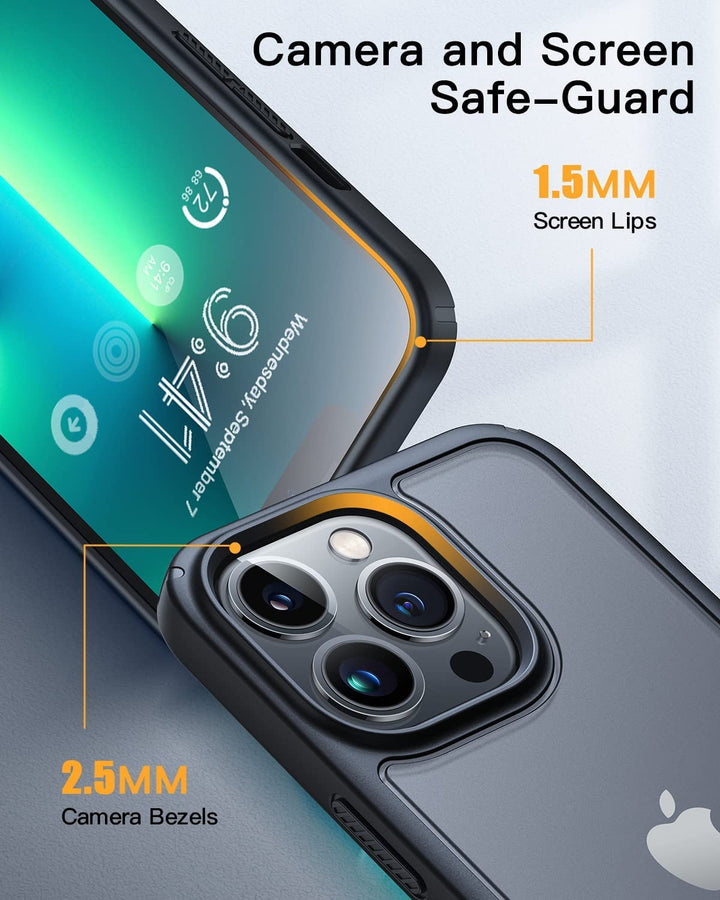 Designed for iPhone 13 Pro Max Phone Case [10FT Mil-Grade Drop Protection] [Anti-Scratch &amp; Anti-Fingerprint] Shockproof Translucent Matte Back with Soft Bumper -Black